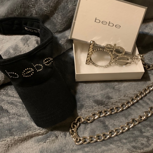 Black Bebe sun visor set with chain Bebe belt set - Picture 1 of 5